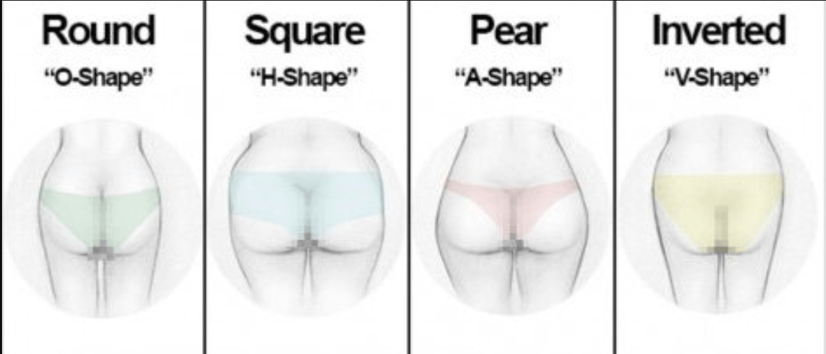 a diagram of the different types of butt shapes